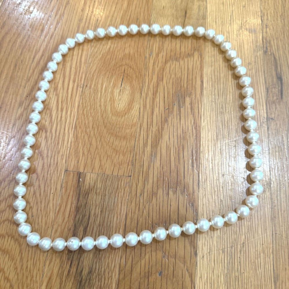 Vintage Pearl Pop Bead Necklace Snap Together Cream Faux Pearls Adjustable 24"